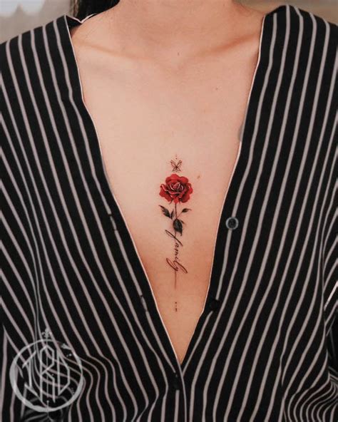 rose tattoo between boobs|Understanding The Meaning Of Rose Tattoo Between Breasts